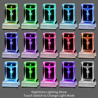 Figurine de croix de Jésus en cristal 3D, ornée de lumières LED, ornement religieux, cadeau chrétien pour la décoration de Pâques