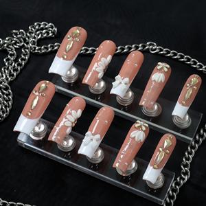 Prix d'usine, vente en gros : Faux ongles à presser 3D sculptés à la main, 10 pièces, en acrylique, forme amande, personnalisés, faux ongles complets - Product Image 1