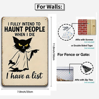 Plaque en métal vintage « Chat noir fantôme » avec citation amusante pour Halloween, décoration murale pour la maison, le bar ou la cabane