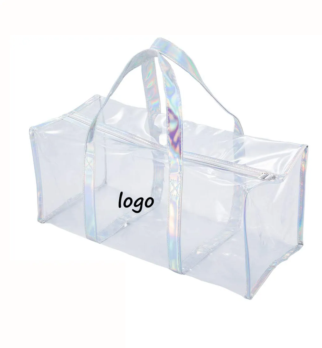 Benutzer definiertes Logo Reise Transparent Vinyl Wasserdichter Reiß verschluss Kosmetik tasche Klare TPU Toiletten wäsche Strand PVC Tasche Mit Griff