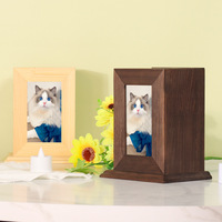 Boîte à cendres pour animaux de compagnie en bois massif de luxe de haute qualité, faite à la main, avec cadre photo pour chien, chat, crémation, stockage, souvenir commémoratif, OEM PST-0001