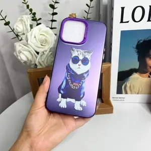 Groothandel Dubbelzijdige Gradiënt Mobiele Telefoon Case Met Gegalvaniseerde Zilveren Knopen Cartoon Poedel Cover Voor Iphone X/Xr/Xs Max