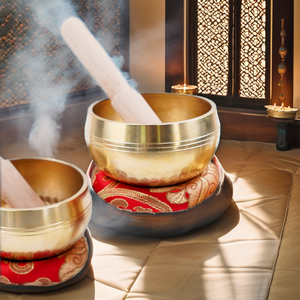 ขันทองเหลืองสไตล์โบราณ ทำด้วยมือ สำหรับทำสมาธิ บำบัดด้วยเสียง ดีไซน์แบบทิเบต เครื่องดนตรีตกแต่งเพื่อจิตวิญญาณ - Product Image 2