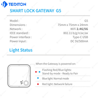 G5 Smart Lock Gateway 5G WiFi Compatible con la aplicación TTLock, Control de Acceso Remoto, Hub de Alimentación Tipo C para Hotel, Airbnb, Hogar