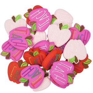 Focal Beads libro de estudio papelería Apple DIY regalo del Día del maestro llavero cuenta nueva temporada de regreso a la escuela cuentas focales de silicona - Product Image 1