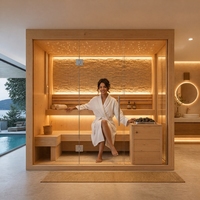 Sauna intelligent d'intérieur pour 3-4 personnes, en bois de pruche, avec poêle finlandaise traditionnelle, chauffage à la pierre, cabine à vapeur sèche, système de relaxation et de thérapie