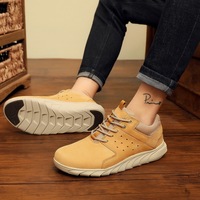 Bottes de travail d'extérieur pour hommes en cuir pleine fleur, à lacets, légères, chaussures de marche décontractées, respirantes, doublure en coton