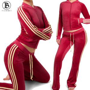 Conjunto Deportivo de Dos Piezas para Mujer, Primavera 2026, Traje de Terciopelo, Chaqueta con Cremallera y Logotipo Bordado Personalizado, Pantalones Jogger - Product Image 6