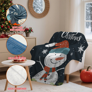 Couverture Polaire Rectangulaire Anti-Boulochage Imprimée Bonhomme de Neige Joyeux Noël, Douce et Chaude pour Décoration Hivernale de la Maison - Product Image 6