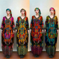 Nouvelle robe boubou élégante et ample avec des franges en strass, robe abaya pour femmes musulmanes, col en V, coton imprimé double face, robe africaine