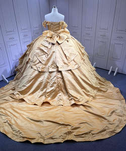 ムムレオ シャンパンサテン キンセアニェーラドレス 半袖 アップリケ スパンコール スイート16 パーティードレス リボン付き ベスティドス デ 15 プロムドレス - Product Image 5