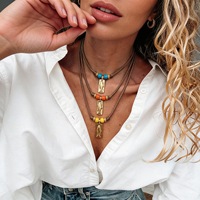 Collier Pendentif Turquoise Tarot Gardien Religieux Romantique avec Chaîne en Acier Inoxydable Plaqué Or 18K