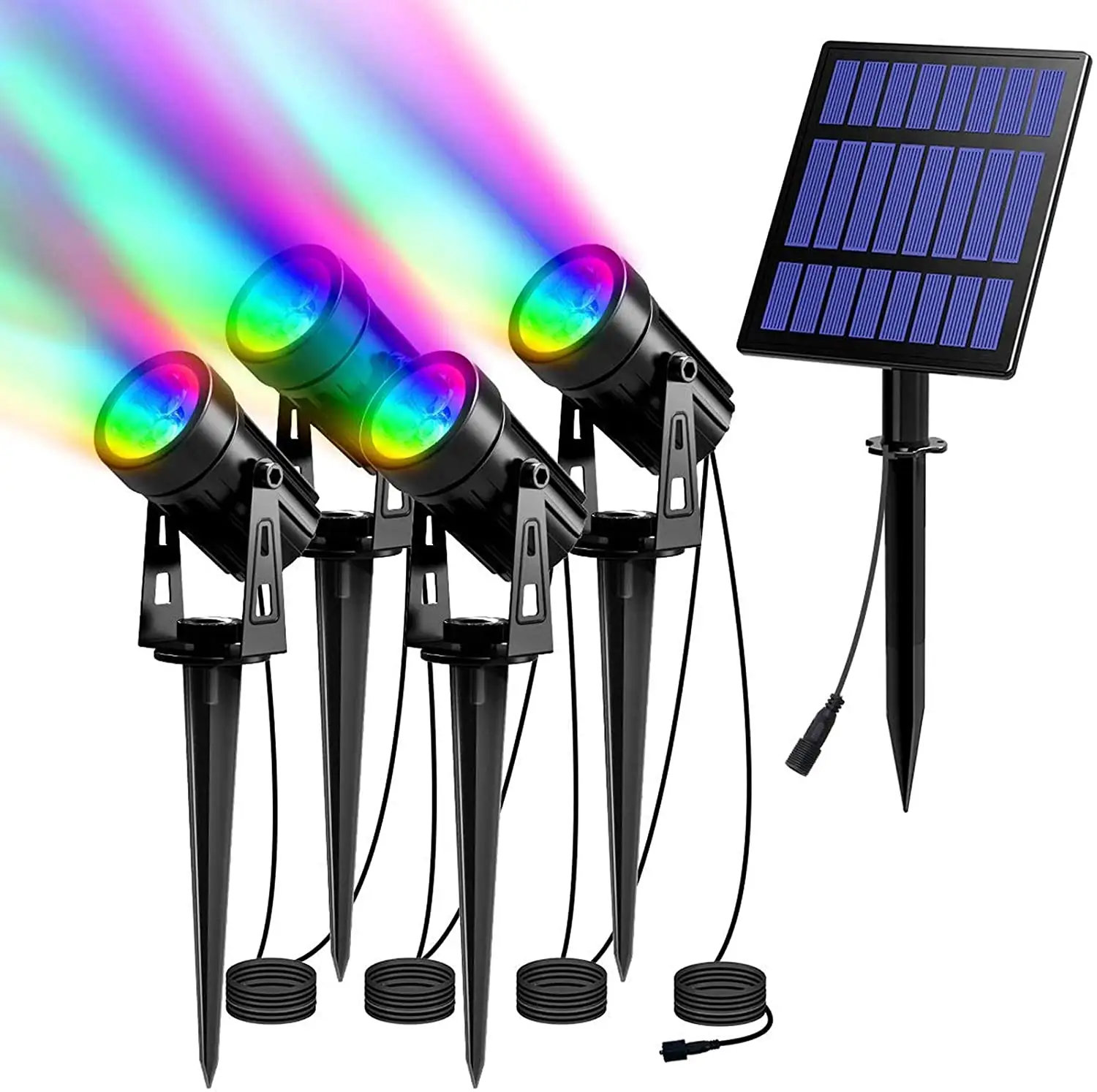 4 Pack Solar Spotlights RGB Landscape Lights Color Changing Low Voltage Outdoor Solar Spotlight IP65 Waterproof 9.8ft Cable Auto