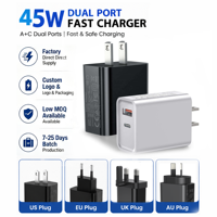 Cargador Rápido HNT ODM/OEM de 45W con USB-A+ Tipo-C y Enchufe US/UK/EU/AU, Adaptador de Carga Rápida PD20w para iPhone, Venta de Fábrica