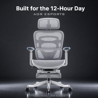 Chaise de bureau ergonomique AOR à dossier haut en maille avec repose-pieds rétractable, base en alliage gris, aluminium robuste, pour le gaming, vente en gros usine