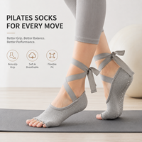 Chaussettes de Pilates personnalisées antidérapantes à bout ouvert avec sangle en ruban pour femmes, idéales pour le yoga, la barre et le ballet