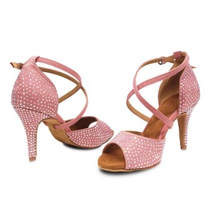 Zapatos <span class=keywords><strong>de</strong></span> Baile <span class=keywords><strong>de</strong></span> Salón/Latinos para Mujer, Color Rosa, con Incrustaciones <span class=keywords><strong>de</strong></span> Diamantes, Parte Superior <span class=keywords><strong>de</strong></span> Franela, Suela <span class=keywords><strong>de</strong></span> Cuero Genuino, Suela Blanda, Tacón Alto, para Interiores - Product Image 1