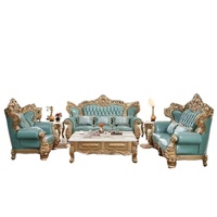 Ensemble de canapés en cuir véritable de style européen, sculpté des deux côtés, rembourrage en éponge haute densité, couche supérieure en cuir de vache, luxe léger, villa