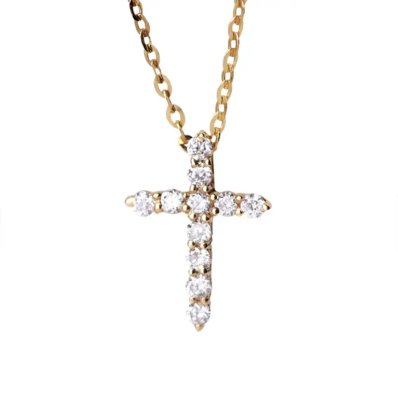 Custom 18K Solid Gold Real Diamond Cross Pendant Gold Necklace for Women