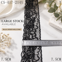 Ruban de dentelle noire de 7 cm, doux, non élastique, bordure florale en dentelle pour la couture, décoration de mariage, projets de confection de robes