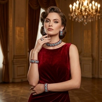 Parure de bijoux ethniques de luxe vintage en laiton plaqué or blanc avec rubis et turquoise pour femme, 4 pièces, pour mariage