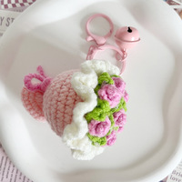 Nouvel Arrivage : Porte-clés Bouquet de Fleurs au Crochet Fait Main, Breloque de Sac, Poupée Amigurumi Mignonne, Jouet Rose en Peluche Tricotée, Pendentif Décoratif