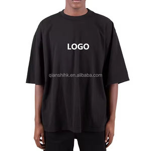 T-shirt à col rond avec logo personnalisé Chemises d'été lourdes 100% coton pour hommes T-shirt blanc noir oversize Boxy - Product Image 1