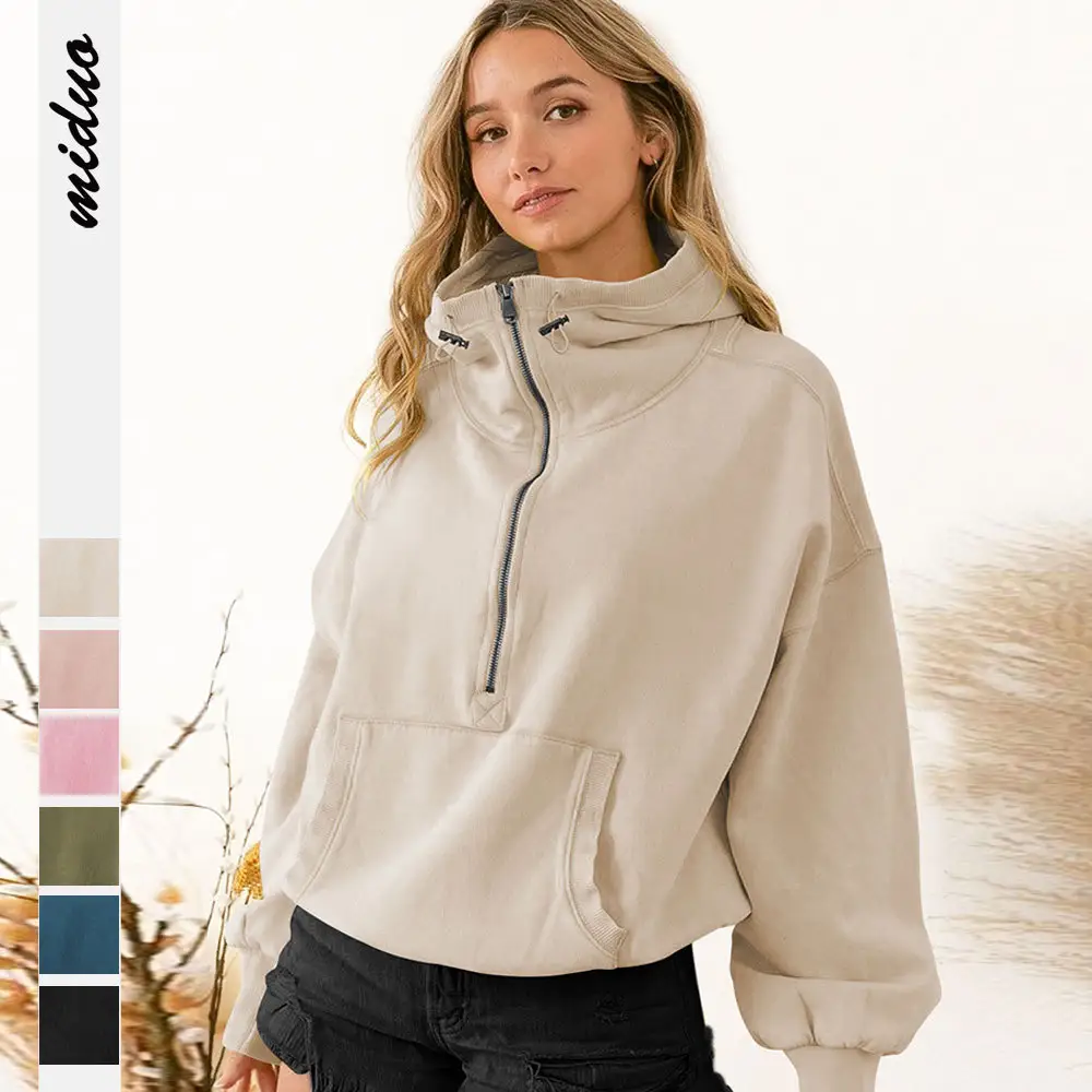 2024 new women's hoodie sweatshirt polyester cotton blended pullover hoodie sweater fashion zipper hoodie ladies