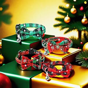 Nuevo <span class=keywords><strong>collar</strong></span> popular de Navidad para perros con cintas, poliéster ecológico, pajarita para vacaciones de invierno, <span class=keywords><strong>Collar</strong></span> para mascotas al por mayor en Stock - Product Image 2