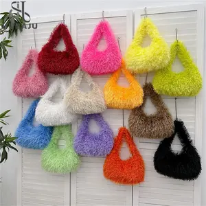 Kẹo màu Fluffy Faux Lông Túi mềm ấm sang trọng Túi xách thiết kế lông túi xách cho phụ nữ