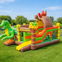 Château gonflable commercial à thème dinosaure en PVC avec toboggan, taille personnalisable, facile à installer, idéal pour la location