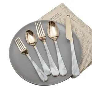 High-end Customized Abs Clip Handle Stainless Steel Metal Tableware Flatware Set With Plastic Handle