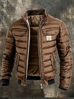 Veste d'extérieur rétro matelassée en cuir pour homme 2026 avec fermeture éclair et coutures chaudes
