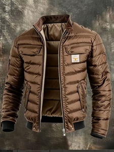 Veste matelassée en nylon pour homme, col montant, fermeture éclair, chaude, style bomber, vêtement d'extérieur hiver, tailles S-5XL - Product Image 3