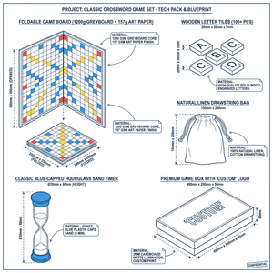 Jeu de société éducatif pliable personnalisé avec tuiles de lettres en bois, puzzle de <span class=keywords><strong>mots</strong></span> croisés, minuteur sablier et emballage en boîte en papier - Product Image 5
