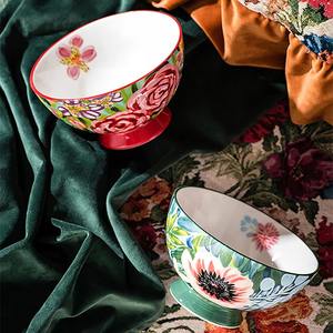 American Handmade Floral Design Keramik Salats ch üssel High Leg Family Party <span class=keywords><strong>Set</strong></span> für Dessert Eis Suppe Lebensmittel Glasplatte Typ - Product Image 3