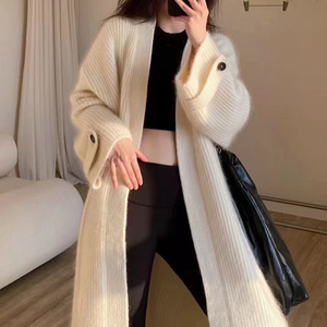 Cappotto Casual a <span class=keywords><strong>maglia</strong></span> a maniche lunghe <span class=keywords><strong>Beige</strong></span> moda <span class=keywords><strong>donna</strong></span> manica Raglan autunno e inverno maglione Cardigan lungo da <span class=keywords><strong>donna</strong></span> kaki - Product Image 4