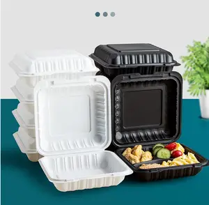 9x9 "批发高品质一次性翻盖取出Tiffin盒可生物降解铰链午餐多哥容器