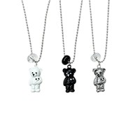 Collier long en alliage de zinc avec perles en forme d'ours en peluche peint style Ins, motif animal, inaltérable, simple et polyvalent, chaîne de pull