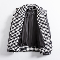 Veste courte d'hiver pour femme, personnalisée en usine, style minimaliste, nouvelle mode, élégante, chaude, patchwork, à carreaux, avec fermeture éclair et col montant