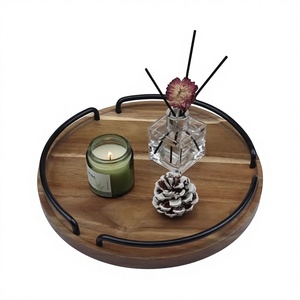 New Style White Round Luxury Acacia Wood <b>Marble</b> Chocolate Serving <b>Tray</b> with Handle Disposable Minimalist Design - Product Image 2