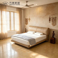 Lit rembourré en cuir véritable de luxe, style minimaliste moderne, taille King Queen, pour chambre à coucher, V436