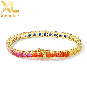 Customized Luxury Jewelry 18K Gold Plated Copper Natural Gemstone 24inches Hiphop Unisex Sapphire <b>Ruby</b> Tennis <b>Necklace</b> - Product Image 5