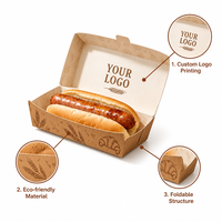 Boîte à hot-dogs en papier kraft écologique et recyclable personnalisée avec couvercle pour l'emballage de plats à emporter, revêtement UV et laminage mat
