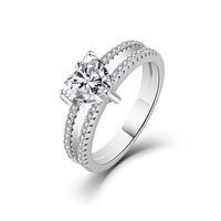 Bague double bande cœur en argent 925 avec zircon cubique, sertie à 4 griffes, pour femme, idéale pour fiançailles, promesse ou mariage
