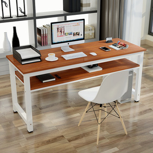 Bureau d'ordinateur moderne et simple, plateau en bois, structure en acier, double niveau, table d'étude à domicile MLS 01 - Product Image 4