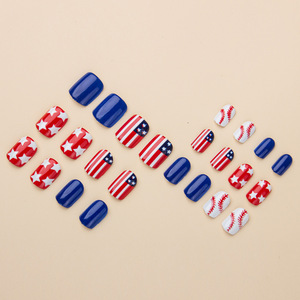 AL-008 Faux ongles à presser courts carrés Y2K, motif étoiles rouges, bleues et blanches, pour le Jour de l'Indépendance, portables et détachables, vente en gros - Product Image 4