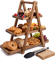 Plateau en bois et en carton personnalisé, plateau de service alimentaire pliable, décoration de fête, mini plateau en bois à 3 niveaux avec plateau en bois plat