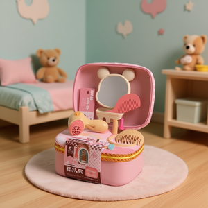 Mini Beauty Toy Set For Kids Pretend Play With Mirror Comb And Hairdryer In Pink Case Age 4-6Y - Product Image 2