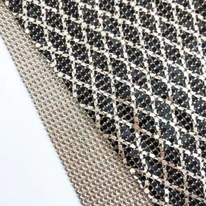 Tela metálica con estampado de rombos Flexible de moda 2024, tela de malla metálica de aluminio para ropa